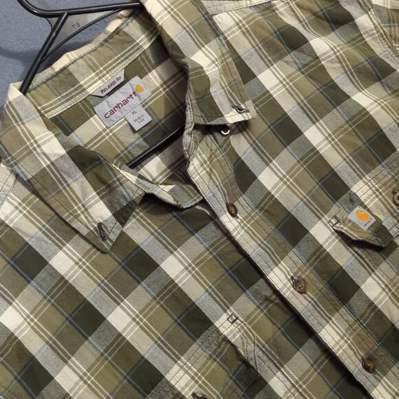 Carhartt Shirt Men's XL Olive Green Fort Plaid Long Sleeve Relaxed Button Down - Picture 1 of 10